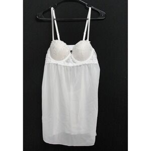 NWT Madison Intimates Bridal White Sheer Babydoll Thong Panty Lingerie Set Sz M
